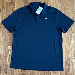 New Nike Men's navy blue Polo golf Shirt with White Logo size XL